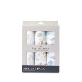 The Little Linen Company Muslin Baby Wrap 3Pk - Safari Bear