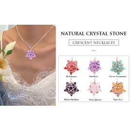 FORBY Natural Red Jasper Crystal Necklace - Necklaces Pendant for Women Healing Crystal Necklace Star Shaped Rose Gold Wire Wrapped Pendant for Women Pentagram Gemstone Jewelry