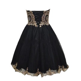 Lemai Tulle Little Black Short Gold Lace Corset Prom Homecoming Cocktail Dresses US 6