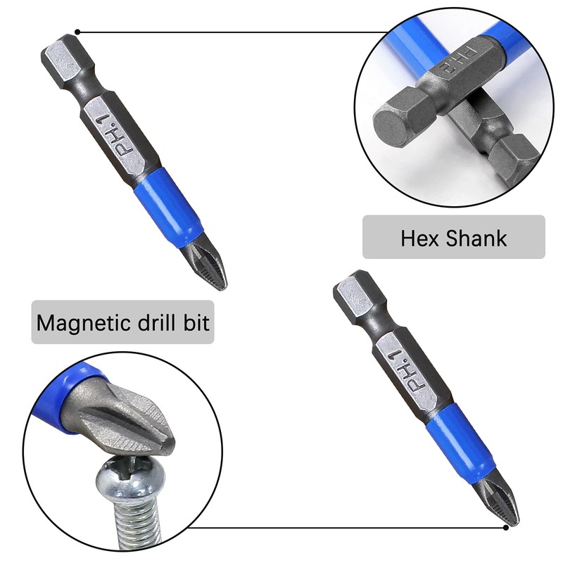 Piutouyar 10Pcs Magnetic Anti-Slip Drill Bit 2 Inch, PH1 Phillips
