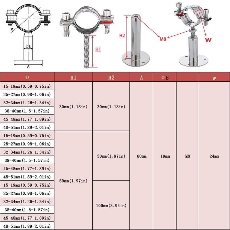 RITUIPIO 2PCS wall mount ceiling mount pipe 304 stainless steel