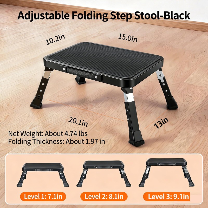 Blissfuhue Foldable RV Step Stool, Adjustable Height 6.7-9.1in,Heavy Duty Metal