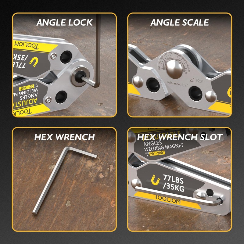 TOOLIOM Adjustable Angle 20°-200° Welding Magnets,Magnetic Pull Force 77 LBs