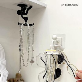 Intersnug Necklace Holder Modern Hanging Jewelry Organizer Storage Space Saving Rotating Necklace and Bracelets Holder for Closet/Door/Wall，White