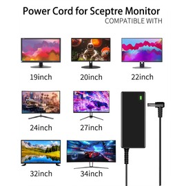 Power Cord Replacment for Sceptre Monitor Charger Monitor AC Adapter for Sceptre EC Series 32" 30" 27" 24" 22" 20" 19" 15" E248W E225W E205W E275W Screen