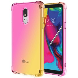 Ueokeird Clear Cute Gradient Case for LG Stylo 5/5 Plus/5V/5X, Slim Anti-Scratch Flexible TPU Cover, Pink/Gold