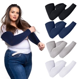 4 Pares Manga de Brazo Talla Grande Protección Solar Refrescante Cubierta UV Manga de Compresión (Negro, Blanco, Azul Marino, Gris)