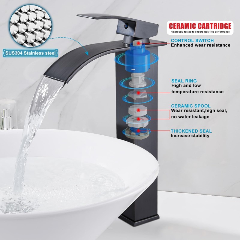 Midanya Vessel Sink Facuet Waterfall Tall Bathroom Faucets Vanity Single