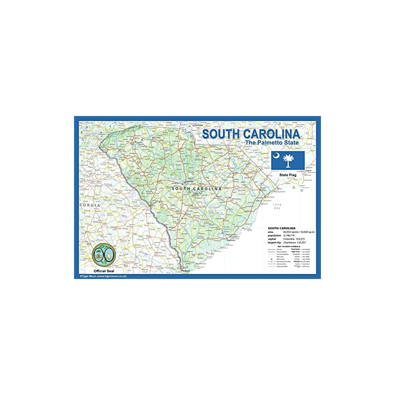 South Carolina USA State Map - 23.4 x 15.4 Inches