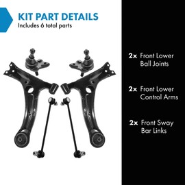 TRQ Front Suspension Kit Ball Joint Control Arm Sway Bar Stabilizer Link Compatible with 2003-2008 Toyota Corolla