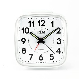 MPM Quality Design Plastic Alarm Clock, White/Lumini, Modern, Analogue, Ascending Alarm, Snooze, Snooze, Night Light, Table Decoration for Home, Bedroom, Office