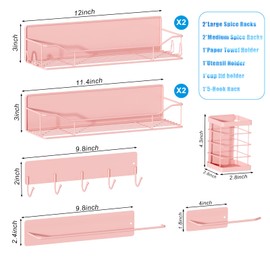 IYEBAU Magnetic Spice Rack for Refrigerator,8 Pack Magnetic Fridge Shelf, Moveable Spice Organizer with Hook Rack, Paper Towel Holder, Utensil Holder,cup lid holder, Super Magnetic Rack Set (Pink)