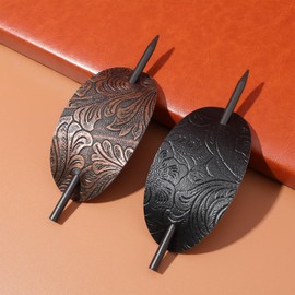 Garneck 2pcs Leather Hairs Barrette With Stick Ponytail Hair Clip for Women Hair Bun Holder Accessories Thick Long Hair Hairpins With Wood Cuff