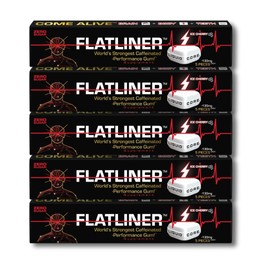 FLATLINER Caffeinated Gum – Zero Sugar Xylitol Gum, 130mg of Natural Caffeine Per Piece, Ice Cherry Energy Gum - 5 Pack - 25 Pieces