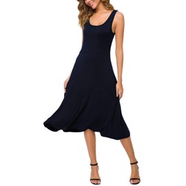 Urban CoCo Women's U-Neck Sleeveless Flared Midi Dress Summer Swing T-Shirt Dresses (Navy Blue, XL)