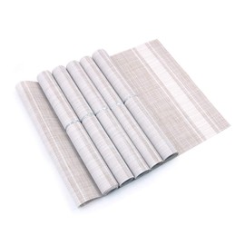 Shiwaki Set of 6 placemats 18 x 12 inches, non-slip, washable, PVC place mats, tear-resistant, heat-resistant, dirt-resistant and washable place mats for the kitchen - bilateral white stripes