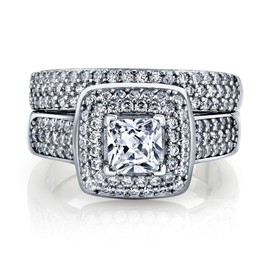 1 Carat Princess Cut Cubic Zirconia Sterling Silver 925 Wedding Engagement Ring Band Set 5