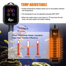 AQQA Aquarium Heater 800W for 80-220 Gallon Fish Tank Heater Submersible Betta Fish Heater for Aquarium Thermostat Heater for Freshwater and Saltwater (800W for 80-220 Gal)