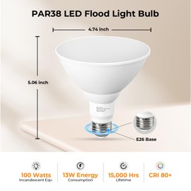 GvvooHome Soft White PAR38 LED Flood Light Bulbs Outdoor, 3000K Warm Glow, 1050 Lumens 13W, 100W Equivalent, Dimmable Waterproof E26 Bulb for Patio, Porch, Yard, 2 Pack