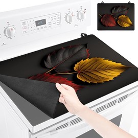 ONASCECY Electric Stove Cover 28" X 20"- Soft And Durable Rubber Glass Stove Top Protector, Easy Store And Clean Stove Top Protector Suitable For Electric Stove, Washer And Dryer (leaf)