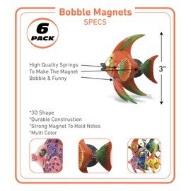 COTA Global Angelfish Refrigerator Bobble Magnets Set of 6 - Assorted Color Fun Cute Sea Life Animal Bobble Head Magnets for Kitchen Fridge, Home Decor, Cool Office and Decorative Novelty - 6 Pack
