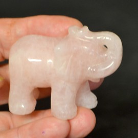 Rose Quartz Elephant, Beautiful Pink Crystal Gemstone Elephant Animal Engraving Stone Elephant with Trunk Up 5 cm, Lucky Charm