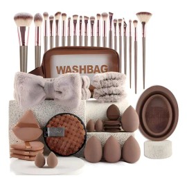 42 Pcs Brochas Maquillaje Profesional Esponjas Neceseres
