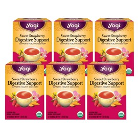 Yogi Tea Sweet Strawberry Digestive Support - 16 Tea Bags per Pack (6 Pack) - Organic Turmeric Tea Bags - Digestive Support Tea - Includes Turmeric Root, Black Pepper, Strawberry, Mango & More