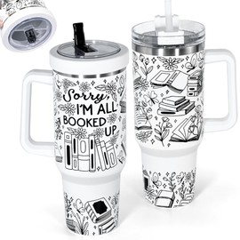 FECBK Book Lovers Gifts - Sorry, I'm All Booked Up, 40 oz Tumbler with Handle and Straw, with Two Lids, 100% Leak Proof, Bookish Gifts for Readers Woman Librarian, Book Club, Dishwasher Safe