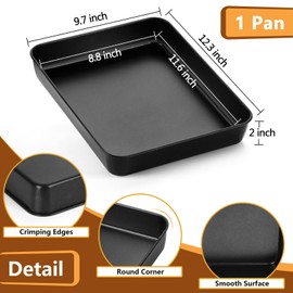 P&P CHEF - Bandeja de lasaña pequeña antiadherente, de acero inoxidable para horno tostador profundo para Brownie Meats Lasaña, utensilios de hornear rectangulares para uso en horno, fácil de limpiar