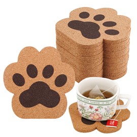 Framendino, 12 Pack Cute Cat Paw Shape Coaster Cork Cup Mat for Drinks Bar Kitchen Home Office 4.7 Inch