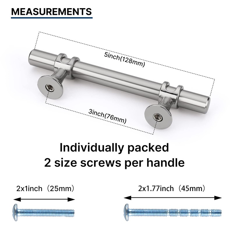 Rergy 10 Pack Cabinet Pulls Brushed Nickel 3inch(76mm) Cabinet Pulls