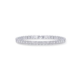 PAVOI Rhodium Plated Simulated Diamonds Bezel Set Tennis Bracelets for Women - Cubic Zirconia Stones Radiant Cut Statement Bride Gold Bracelet Stack - Size 6.5"