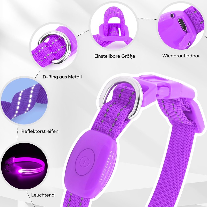 LED Luminous Dog Collars (Purple, XS)