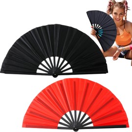 8in Boots on The Ground Fan,Line Dance Popping Fan,Foldable Large Clap Handheld Fans That Make Sound,Decorative Folding Fans,Dancing Foldable Craft,for Men Women Concert Party Dance Gift(black,red)