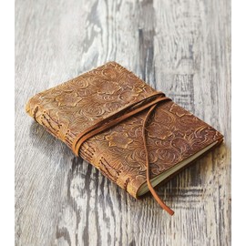 Genuine leather Journal for Women - Embossed Floral journal, 7.6"X5.5", thick 256 Pages - Lined Paper Diary for Writing, Drawing, Sketchbook, and Travel Notebook - Ideal for Women