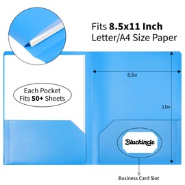 6 Pack Folders with Pockets Blue, 2 Pocket Plastic Folder with Pockets for School File Folder for Documents Letter Size with Business Card Slot Back to School Office Teacher Supplies