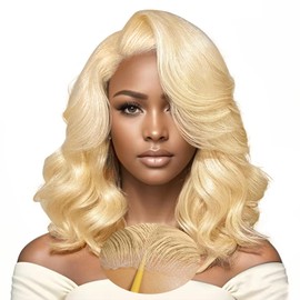 613 Lace Front Wig Human Hair 7×5 Glueless Blonde Body Wave Lace Front Wigs Human Hair Pre Plucked Pre Cut 180% Density Wear And Go Blonde Short Bob Wigs For Women 14inch