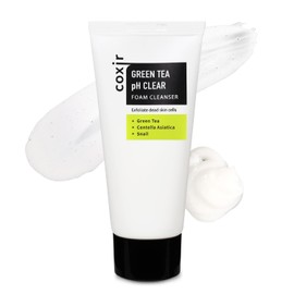 coxir GREENTEA PH CLEAR FOAM CLEANSER 1.01 fl.oz l Low pH Formula Facial Washes with Gentle Exfoliating l deep cleanses pores and remove dead skin cells on skin, Korean skincare
