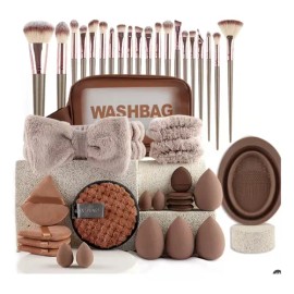 42pcs Brochas Maquillaje Profesional Esponjas Neceseres