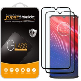 Supershieldz (2 Pack) Designed for Motorola Moto Z4 Tempered Glass Screen Protector, (Full Cover and Full Adhesive) Anti Scratch, Bubble Free (Black)