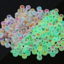 HERZWILD 1000pcs Letter Beads Luminous Acrylic Alphabet Beads,Glow in The Dark Bulk Beads,Heart Beads 4x7mm Colorful Round A-Z for Bracelet, Choker, Jewellery or Other Crafts. (Color-(800+200) pcs)