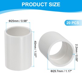 PATIKIL 1" PVC Pipe Fitting Coupling Adapter, 20 Pack Straight Pipe Slip Socket Connector for Home Industrial Sprinkler Drip Irrigation System Pipes Extension Use, White