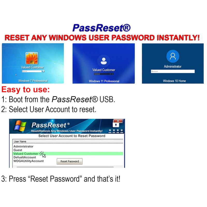 Password Reset Recovery USB for Windows 11 ,10 ,8.1 ,7