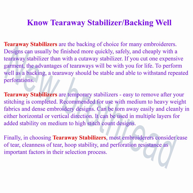 New Brothread Tear Away Machine Embroidery Stabilizer Backing 8"x8" -
