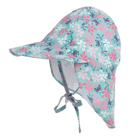 Happy Cherry - Peaked Cap with Neck Protection Beach Hat for Children Boys Girls Unisex Ties Sun Protection UV Protection Tie Hat Baby Cap Breathable Quick Drying - 0-5 Years, Blue - Floral Print