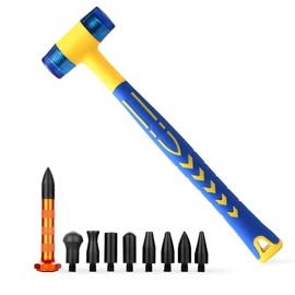 LadyRosian Car Paintless Dent Repair Tools Rubber Hammer Double-Faced Rubber Mallet Alloy Knockdown Tap Down Hammer with 9 Heads Kit for Dent Remover