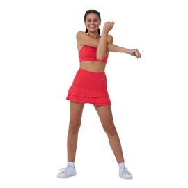 Sportkind Girls & Women Tulip Tennis Hockey Golf Skort Skirt with Pockets & Inner Shorts Breathable UV Protection, peach