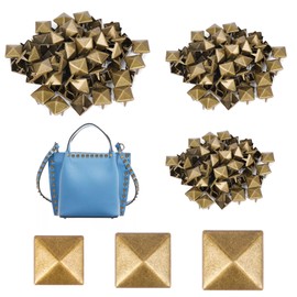 JIANGZHIB Pack of 210 Square Rivets Metal, Bronze Colour Rivets for Leather, DIY Punk Decorative Rivets, 3 Sizes of 70 Each 8 mm/9 mm/10 mm for Bags, Leather Strap, Clothes, Shoes