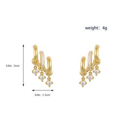 Yudisho 14K Gold Plated Triple Huggie Stud Earrings，Double Huggie Hoop Earrings for One Hole，Fang Jinghao Stone Earrings, Metal, No Gemstone